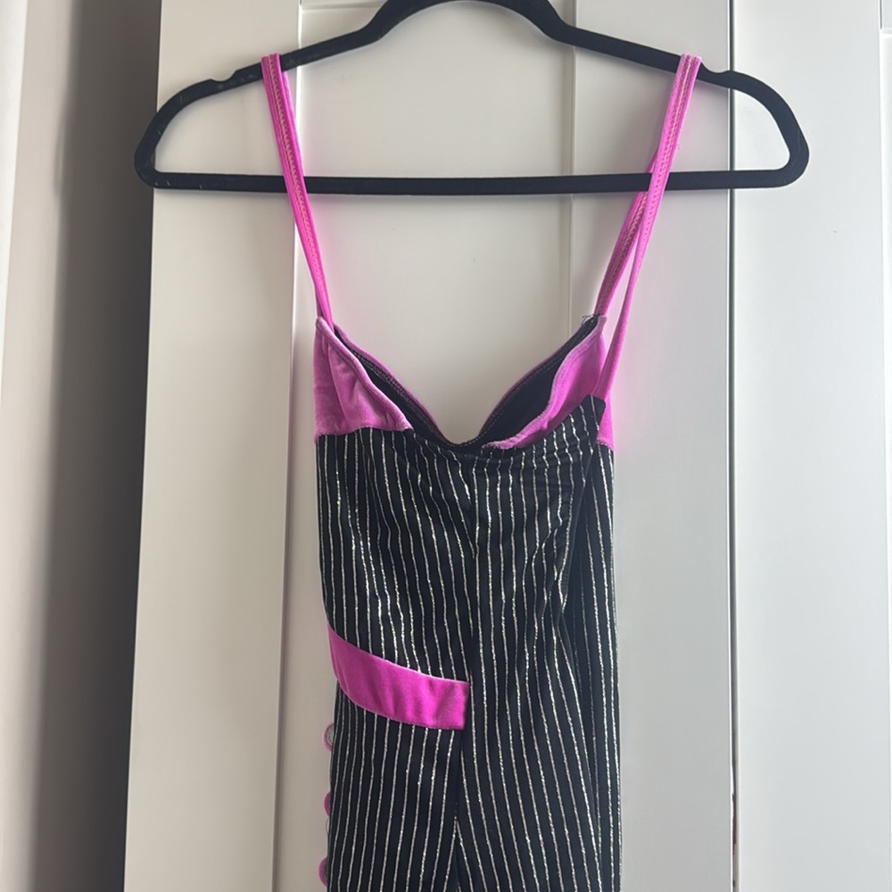 Flapper Dress Glitter Mob Pin Stripe Side Slit : Pink Black & Silver Medium / M - Picture 7 of 9